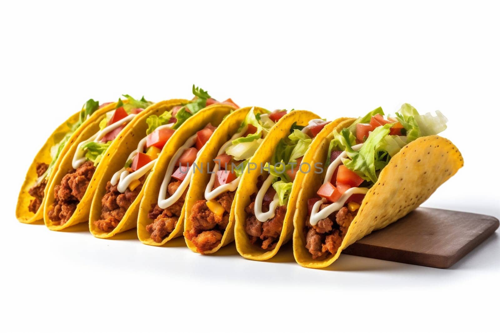 tortilla copy white space closeup fast isolated tomato background beef taco mexican white onion green traditional food meat on lettuce pepper white vegetable dinner. Generative AI.