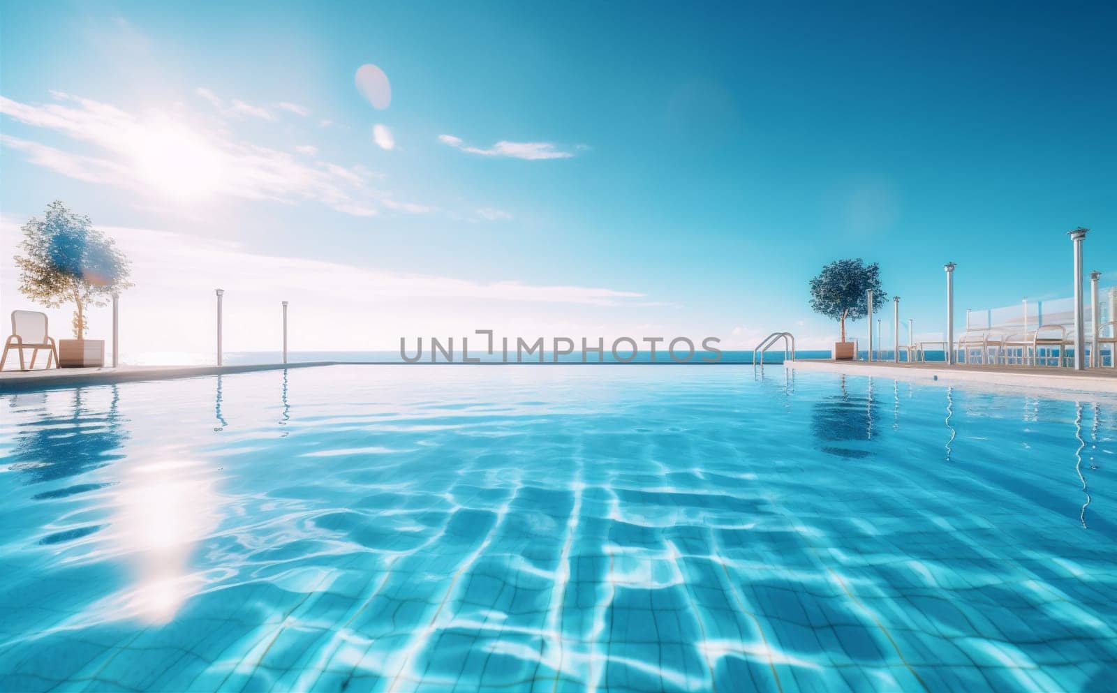 swimming large summer water home relaxation palm blue pool luxury. Generative AI. by SHOTPRIME