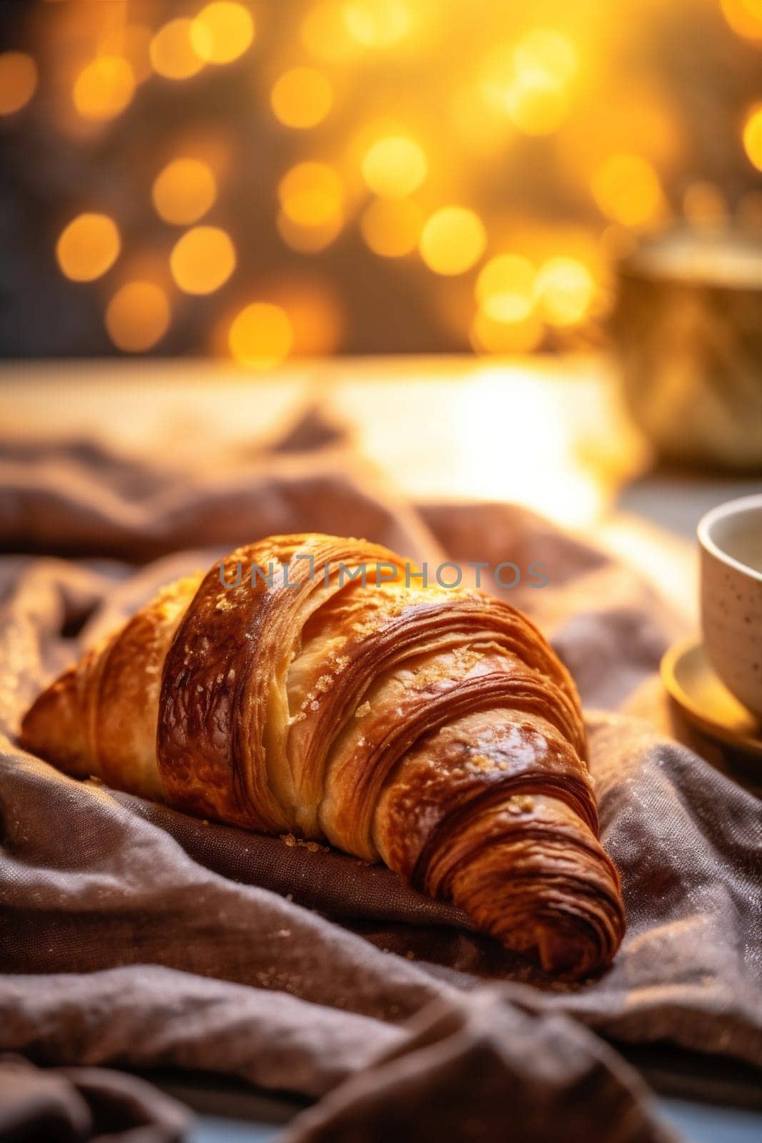 background bokeh breakfast bakery cup food table caffeine background croissant morning drink. Generative AI. by SHOTPRIME