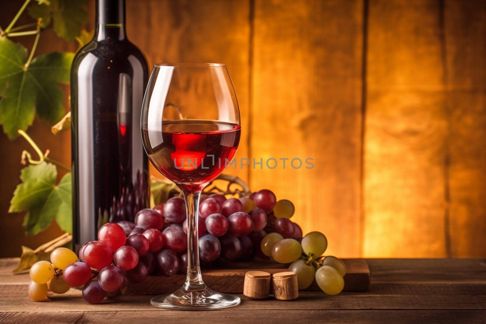 drink grape winery glass background alcohol celebrate wine bottle food beverage. Generative AI. by SHOTPRIME