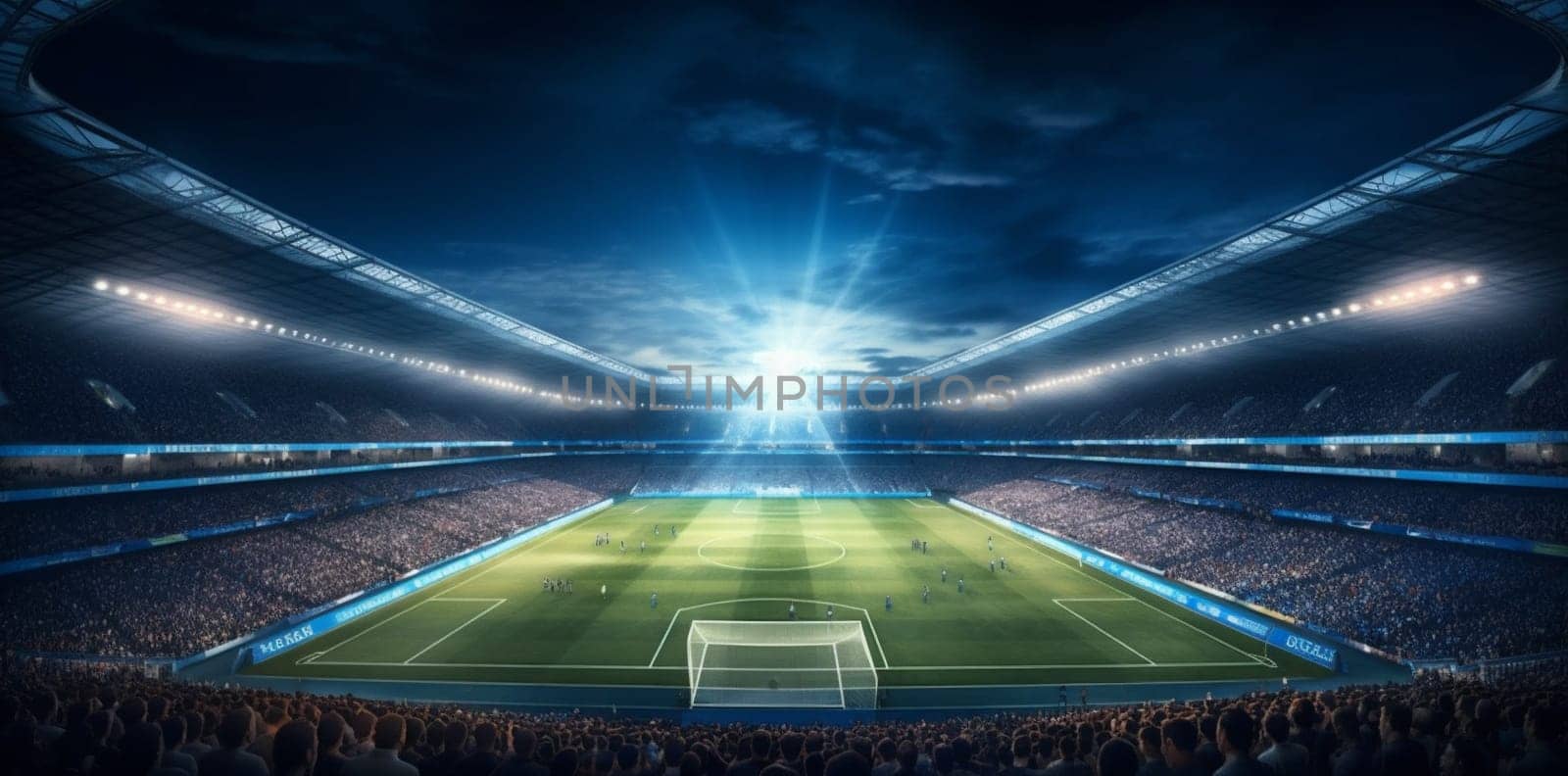 green game soccer sport football stadium goal arena world light. Generative AI. by SHOTPRIME