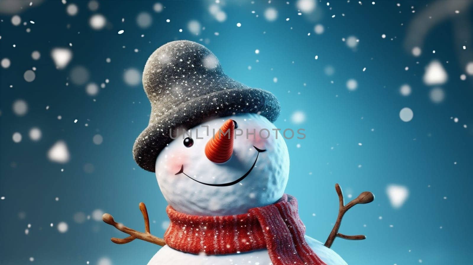 christmas snowfall freeze snowman xmas card winter white icy light snow celebration space outdoors cold copy year season happy funny background new. Generative AI.