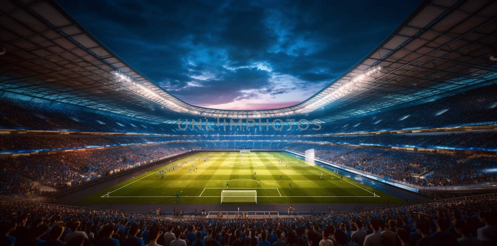 arena soccer green stadium football world sport light game goal. Generative AI. by SHOTPRIME