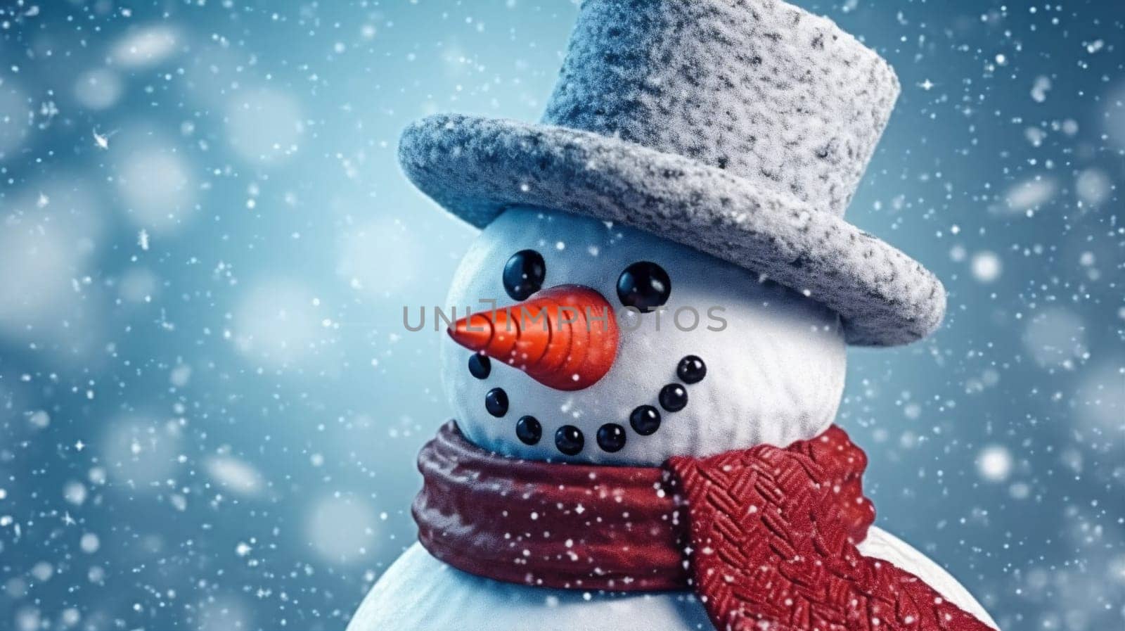 scene funny snowfall snow season celebration winter card white snowman hill background christmas year freeze space scenic nature year blue happy new. Generative AI.