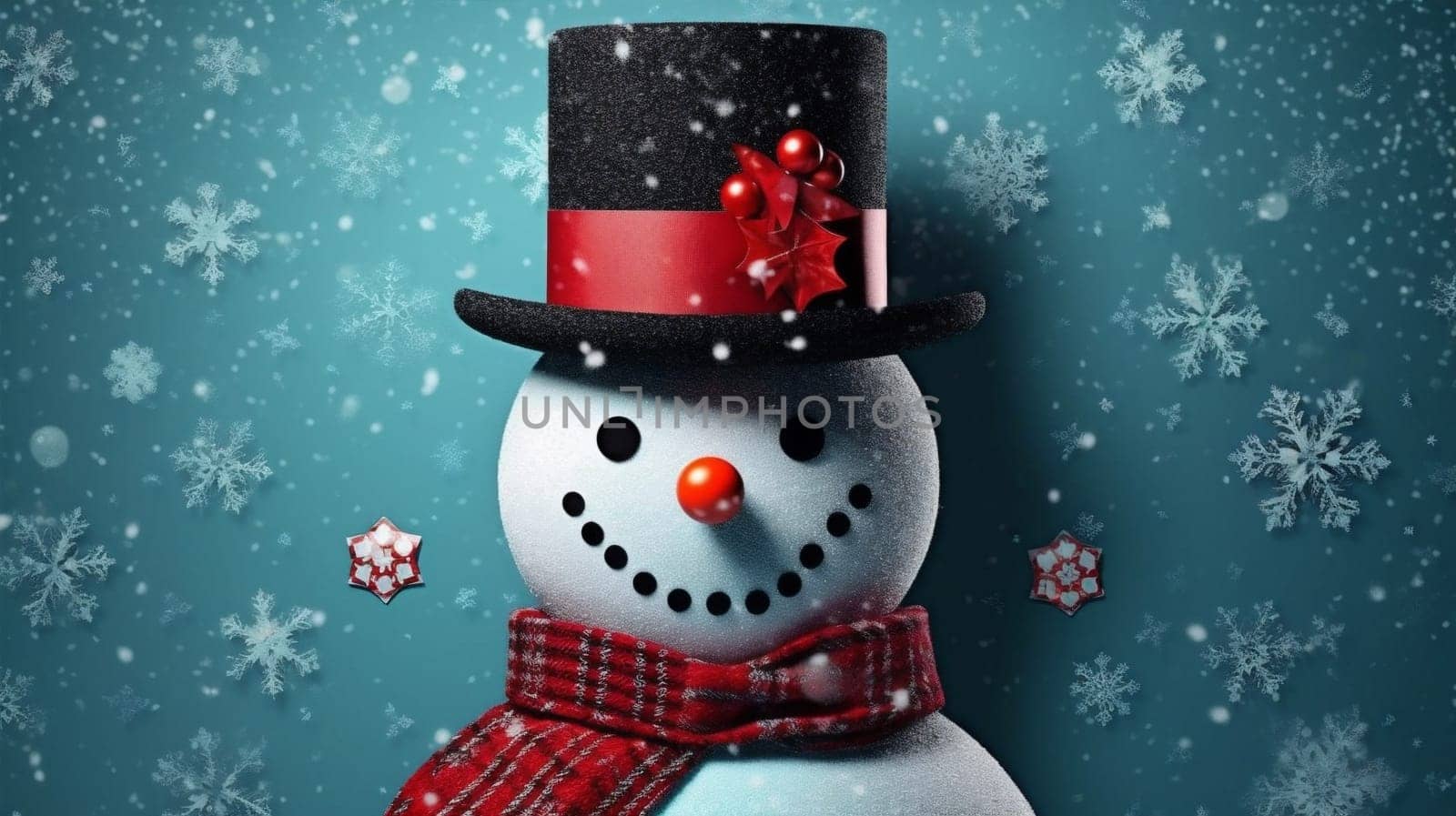 background snowman season year snowfall white winter snow celebration cold new christmas. Generative AI. by SHOTPRIME