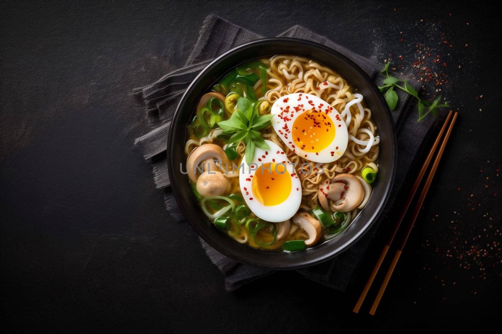 bowl soup chopstick vegetable noodle japanese meal ramen food asian. Generative AI. by SHOTPRIME