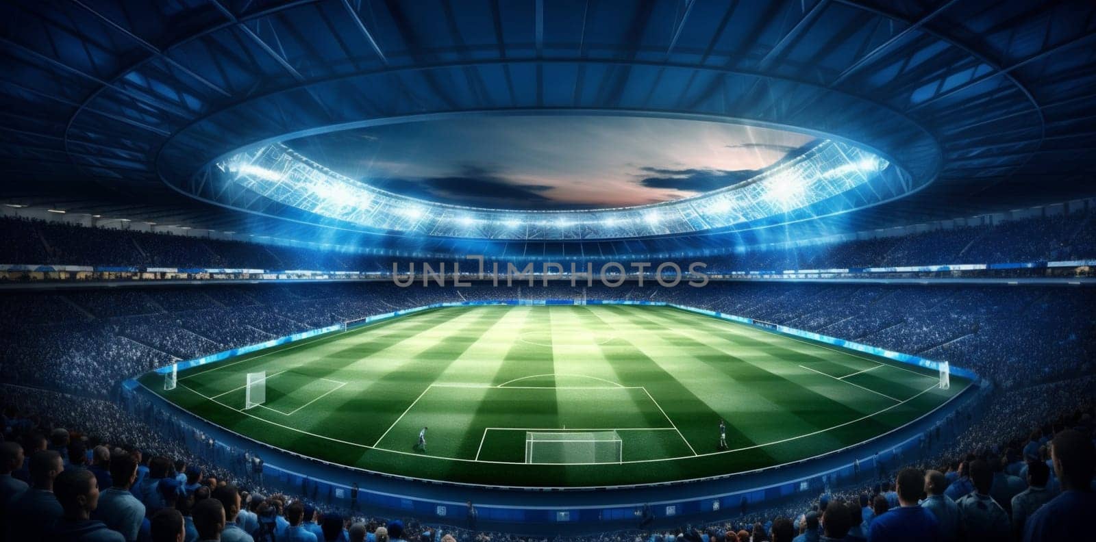 soccer game stadium arena football world green goal light sport. Generative AI. by SHOTPRIME