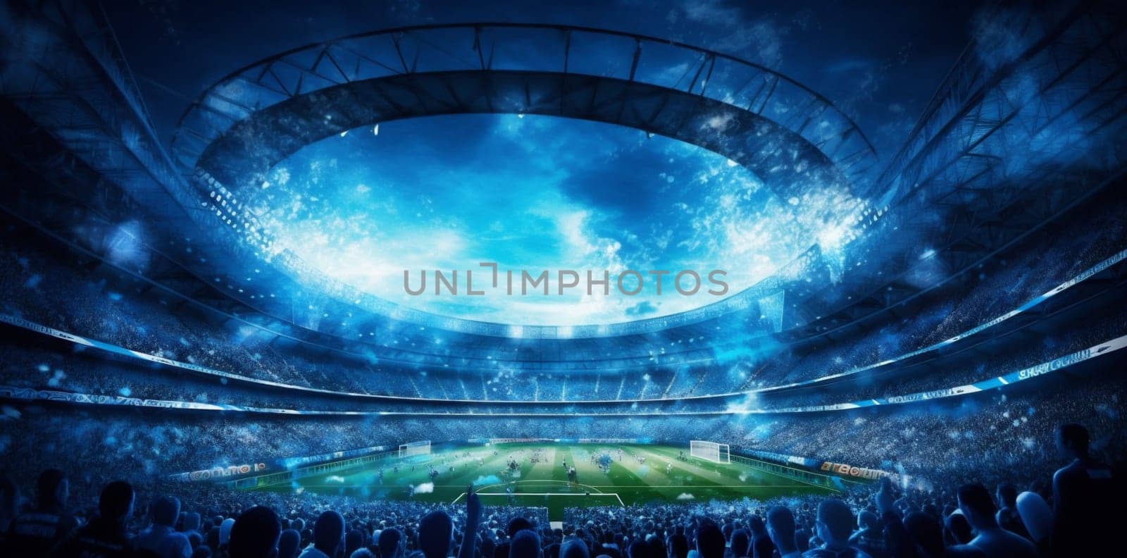 game sport stadium green light world soccer arena football goal. Generative AI. by SHOTPRIME