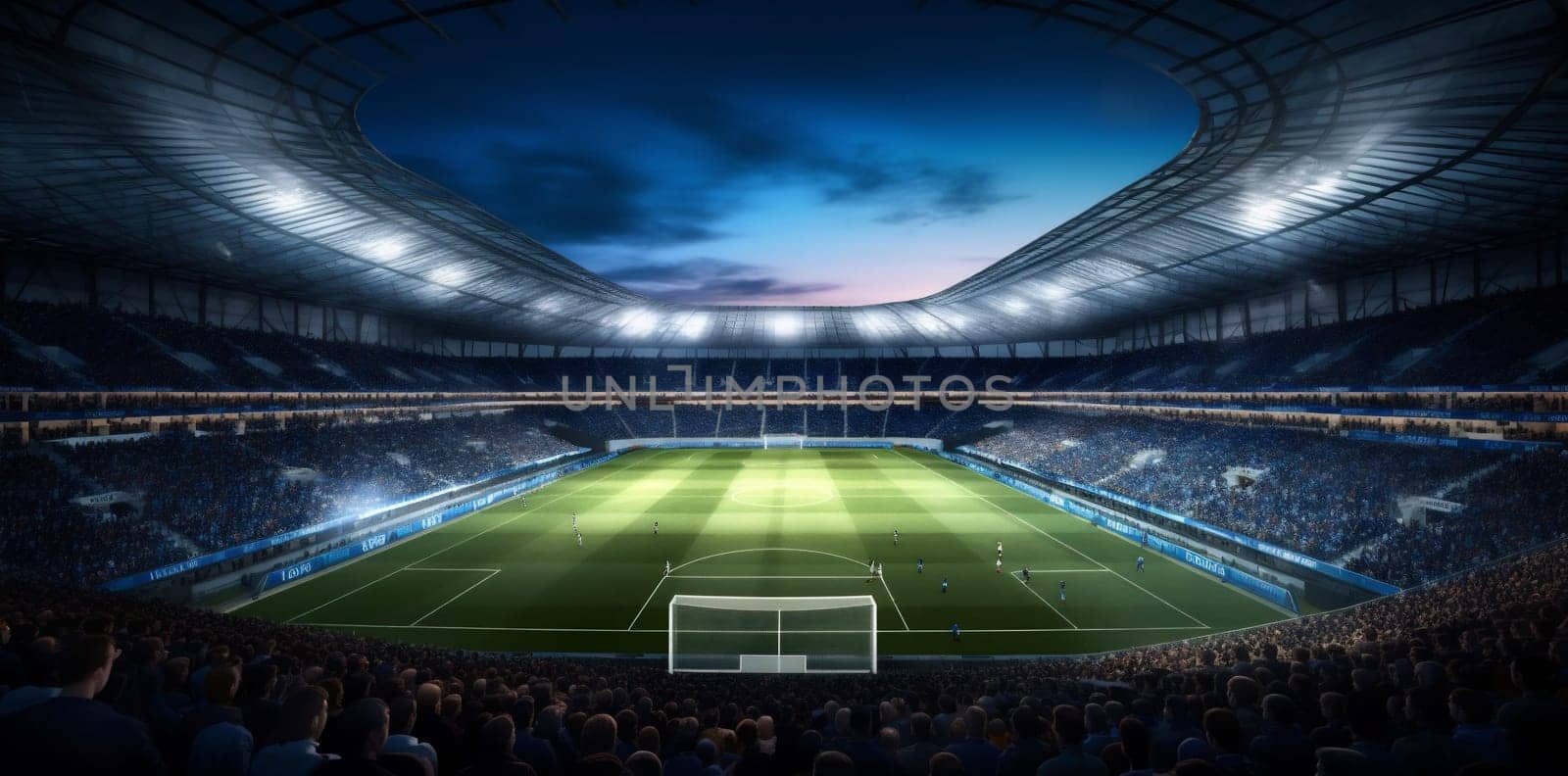 stadium light green arena soccer game sport world goal football. Generative AI. by SHOTPRIME
