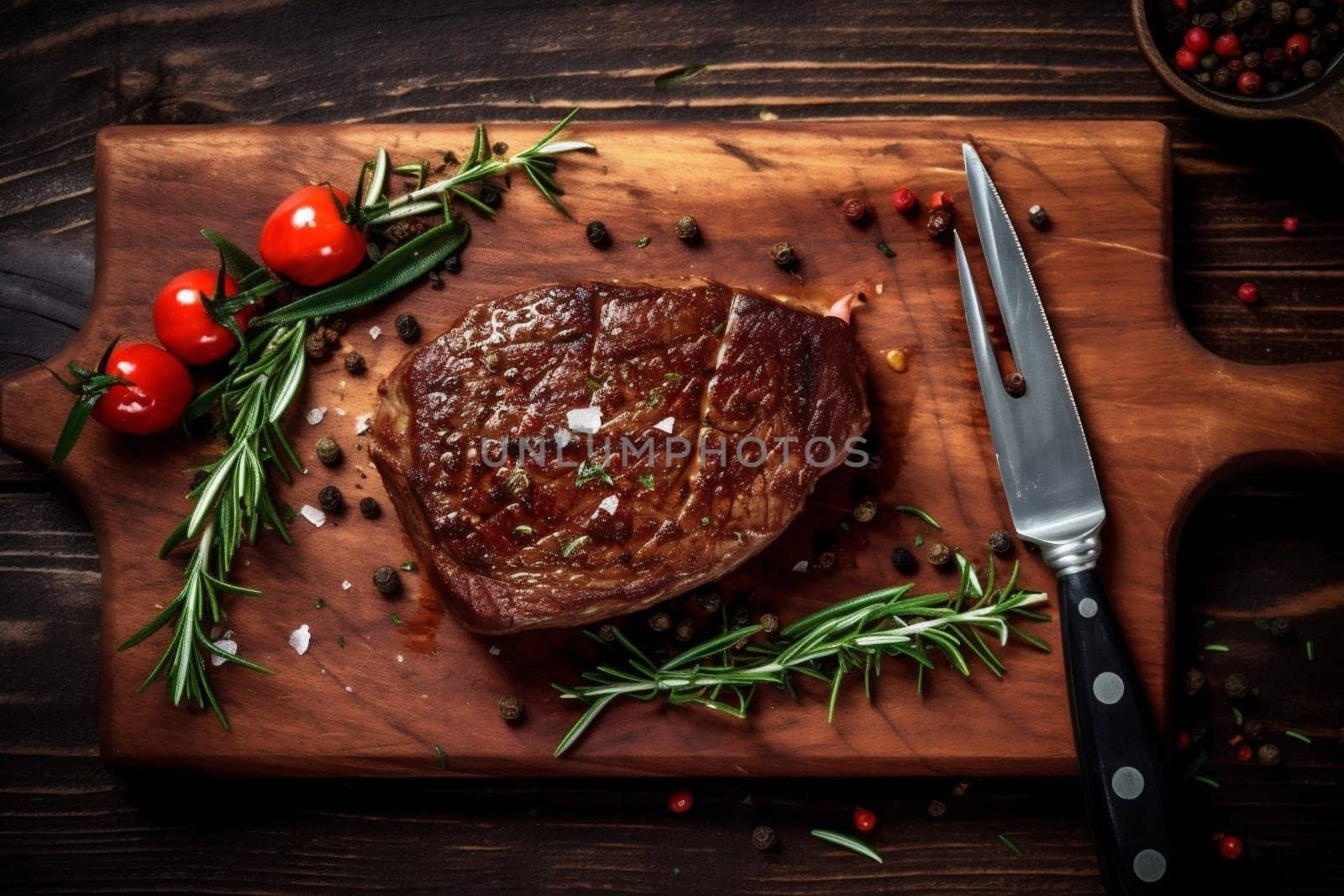 cut beef red pepper raw background meal ingredient food fresh tenderloin meat top dark salt fried board spice steak grill slice. Generative AI.