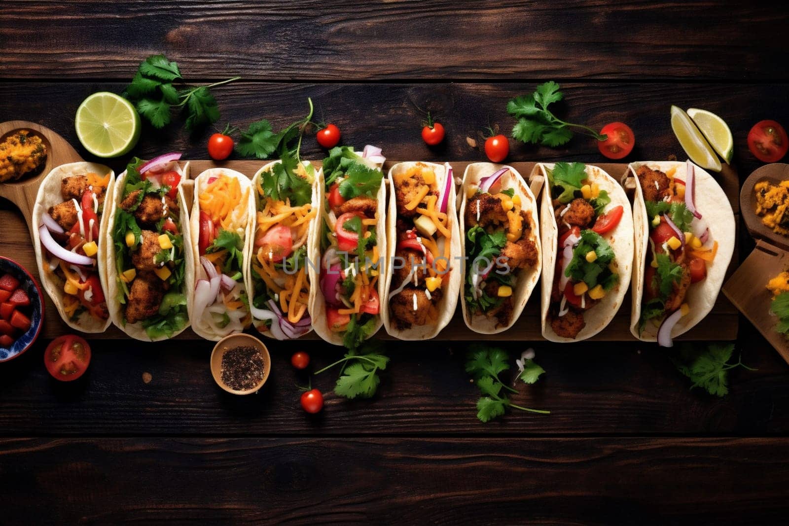 tomato tacos sauce vegetable meal beef cheese taco dish spicey dinner fast spicy mexican chili pepper fresh jalapeno lettuce food. Generative AI.