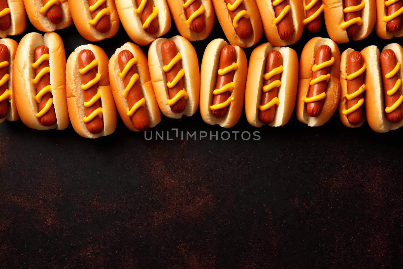 bread dog mustard fastfood american yellow snack dark frankfurter traditional fast unhealthy dinner tasty food sauce hot background sausage meat bun. Generative AI.