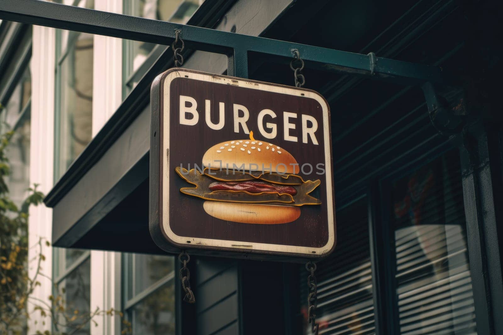 Burger signboard, old cheeseburger sign.