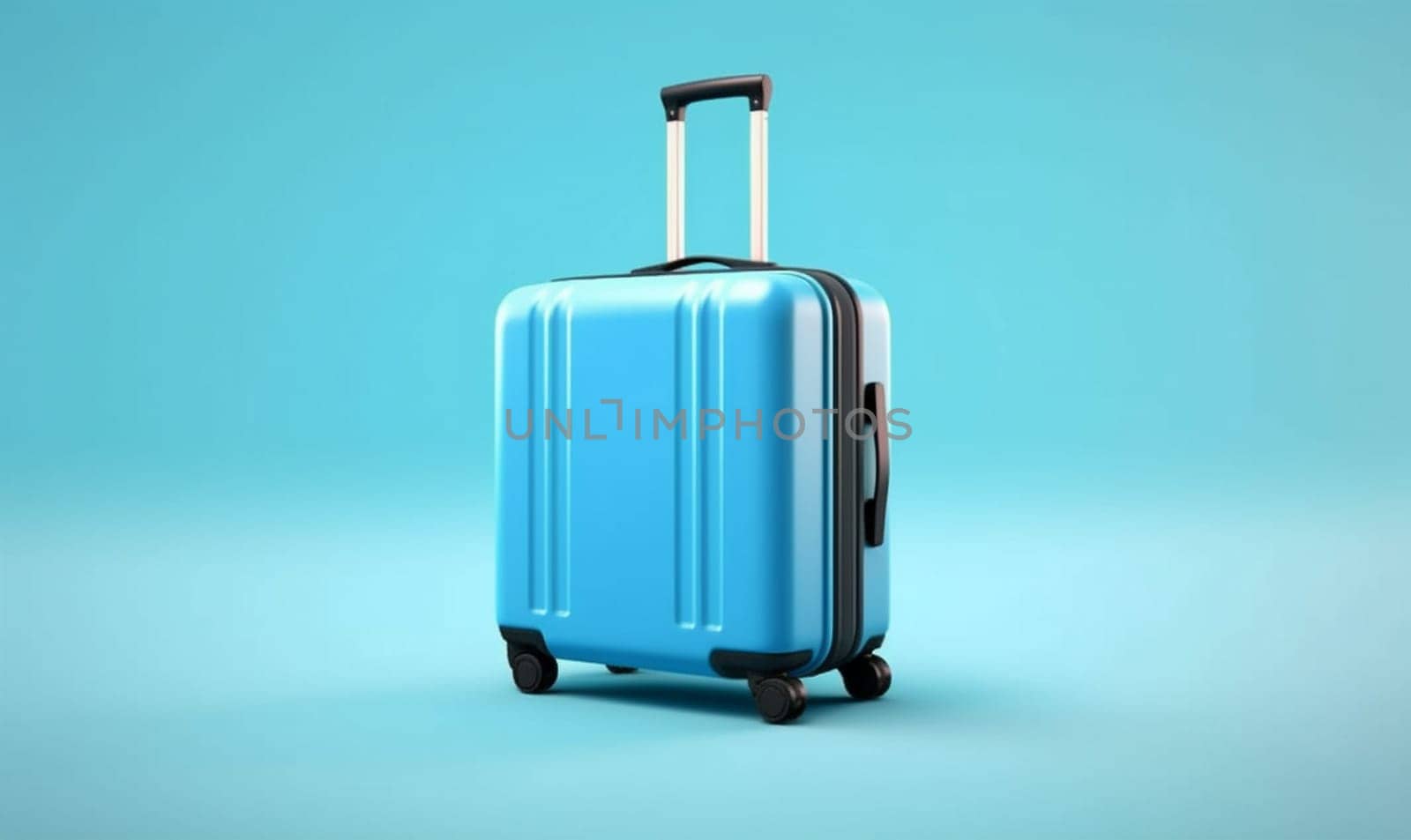 baggage holiday hat blue vacation journey trip travel background luggage suitcase. Generative AI. by SHOTPRIME