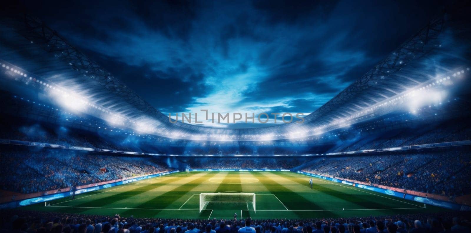 light soccer world sport green arena football goal stadium game. Generative AI. by SHOTPRIME