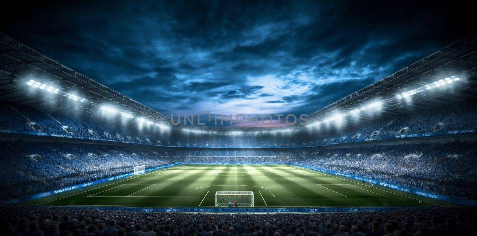 green light football game goal soccer world sport stadium arena. Generative AI. by SHOTPRIME