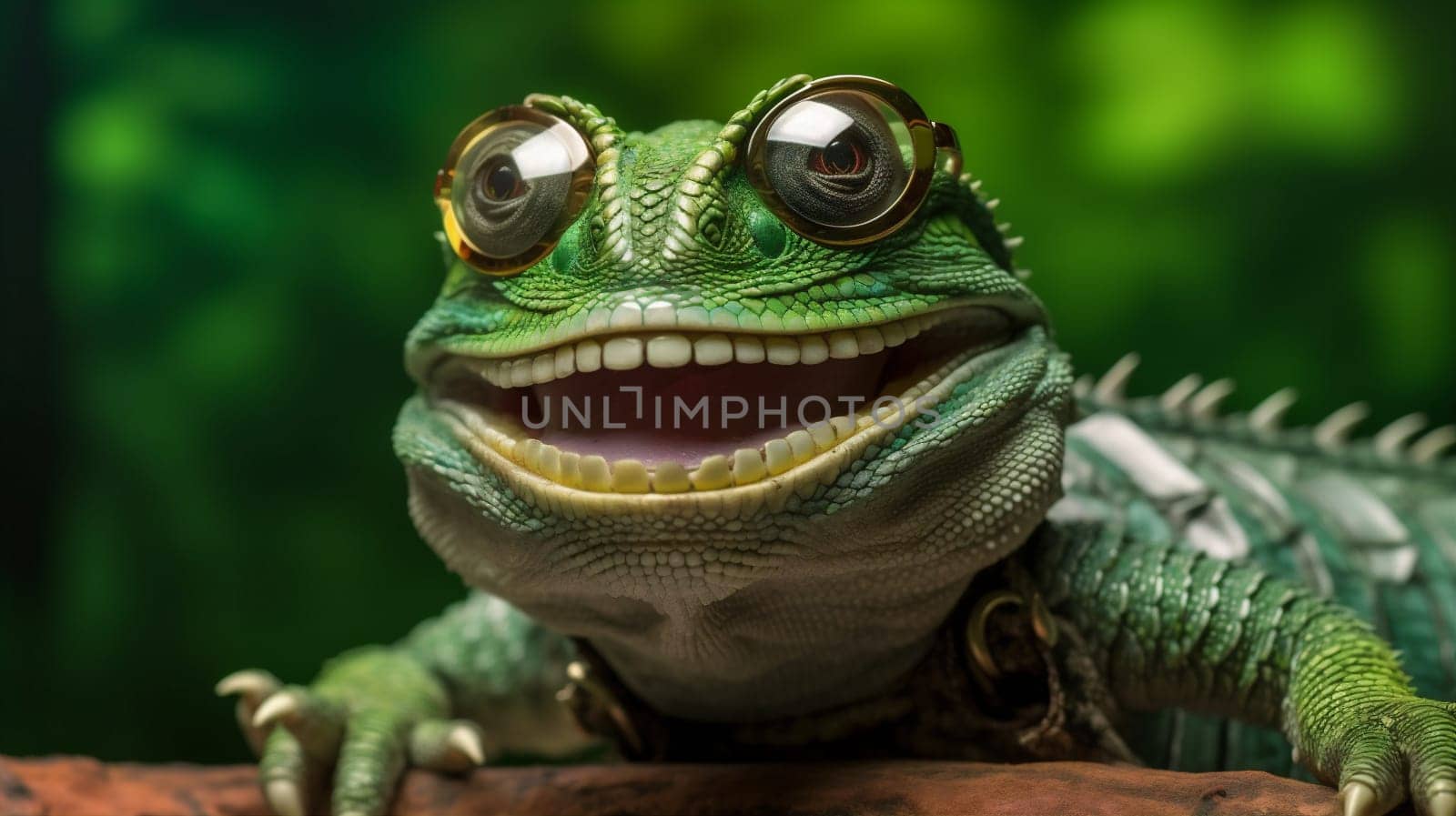 glasses portrait animal green lizard iguana reptile close-up scale wildlife. Generative AI. by SHOTPRIME