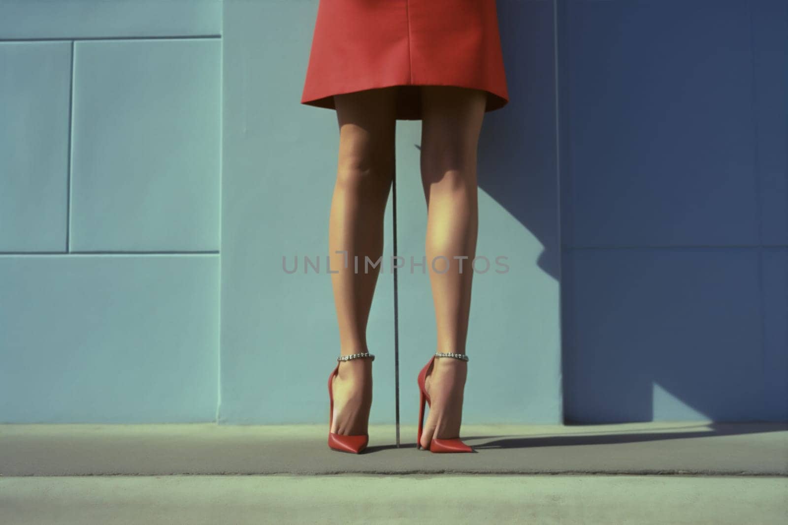 woman colorful orange red adult elegance shoe heel heels fashion fashionable footwear leg model blue high stylish high beautiful foot concept background. Generative AI.