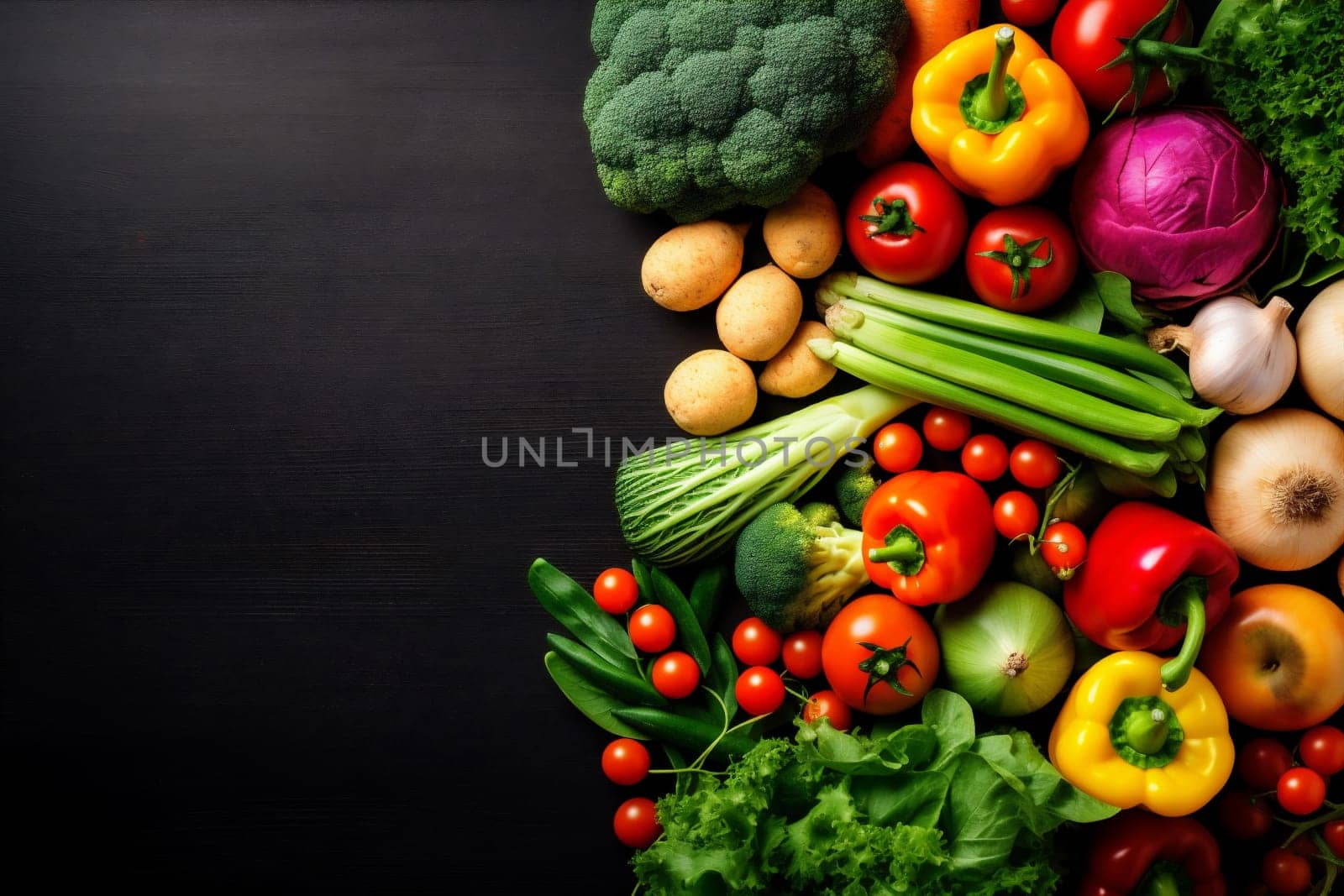 vegetable food vegetarian table background healthy green dark cooking ingredient fresh. Generative AI. by SHOTPRIME