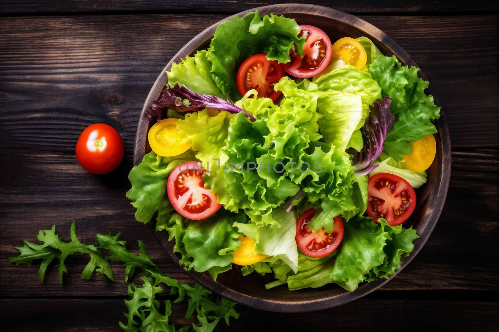 background summer fresh salad vegetarian green dark healthy diet food vegetable. Generative AI. by SHOTPRIME