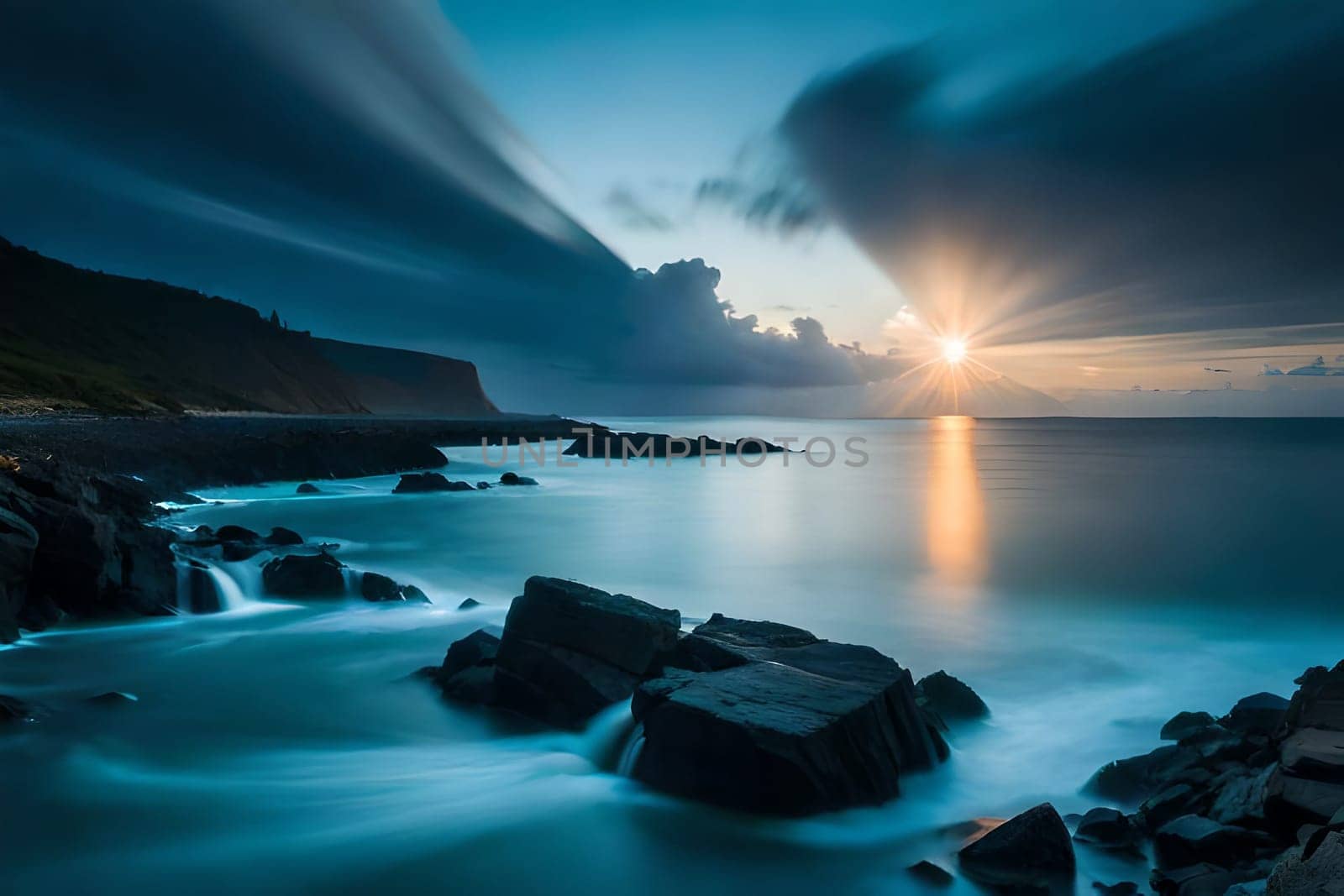 Moonlight in ocean landscape. Bright full moon over the sea by milastokerpro