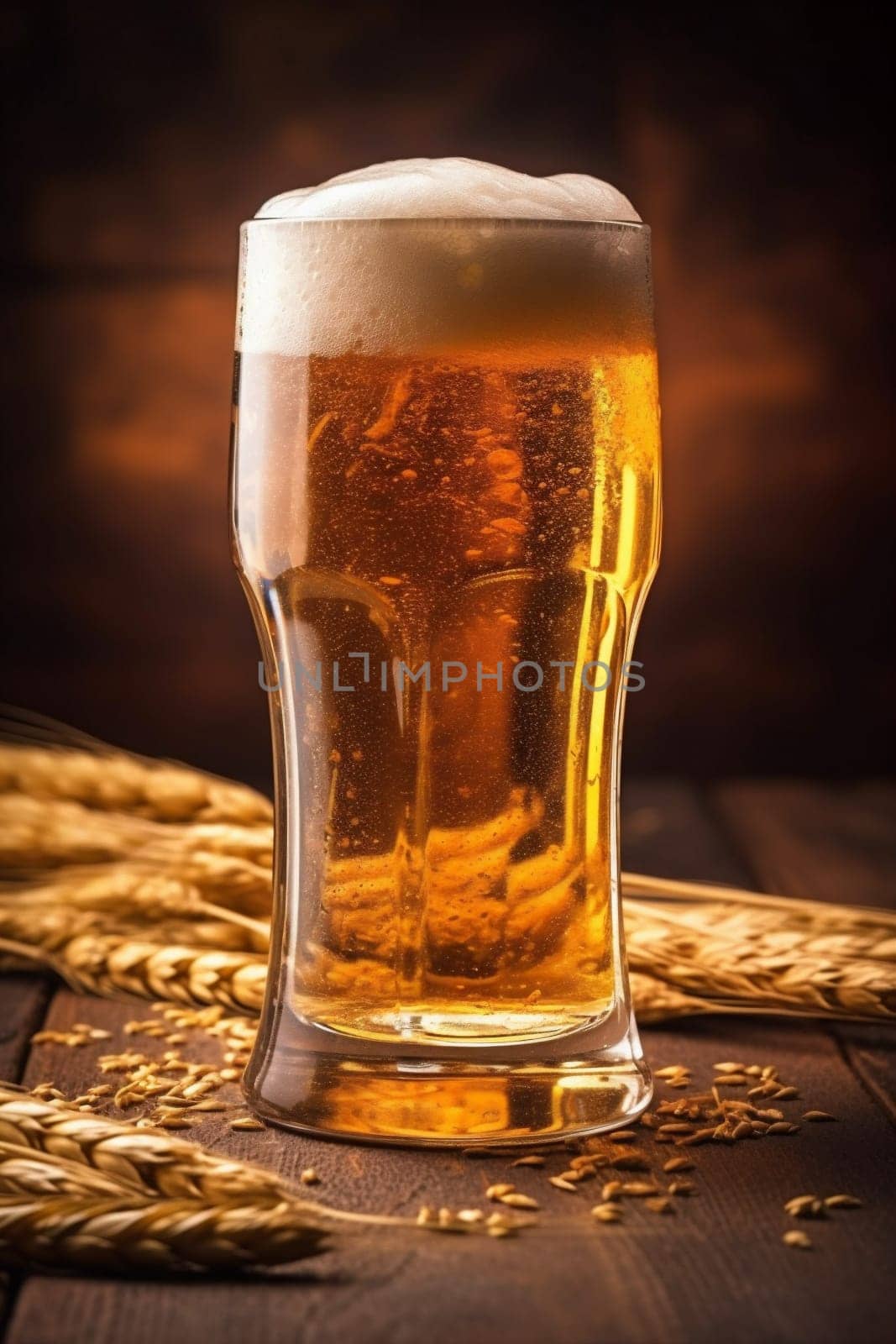 glass bar up macro copy space drink close foam alcohol drop hop beer cold bubble lager group wooden beverage pint pub gold. Generative AI.