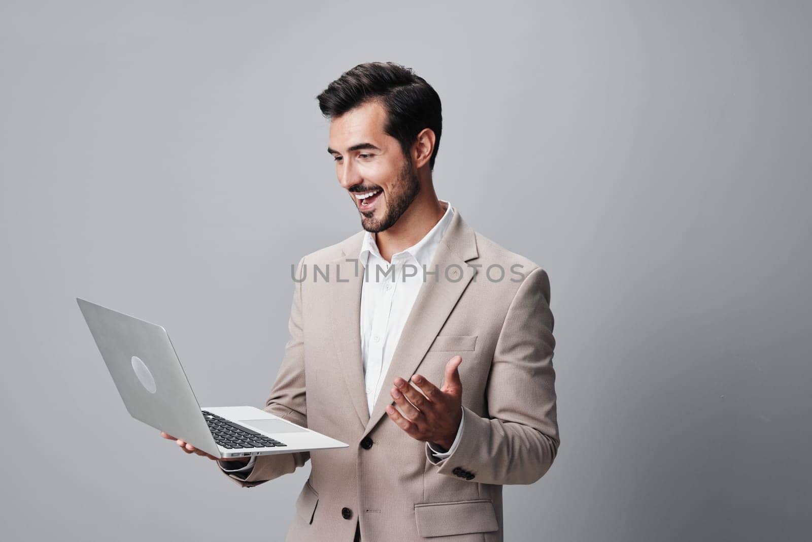 man copyspace job suit guy freelancer computer business laptop internet smiling by SHOTPRIME