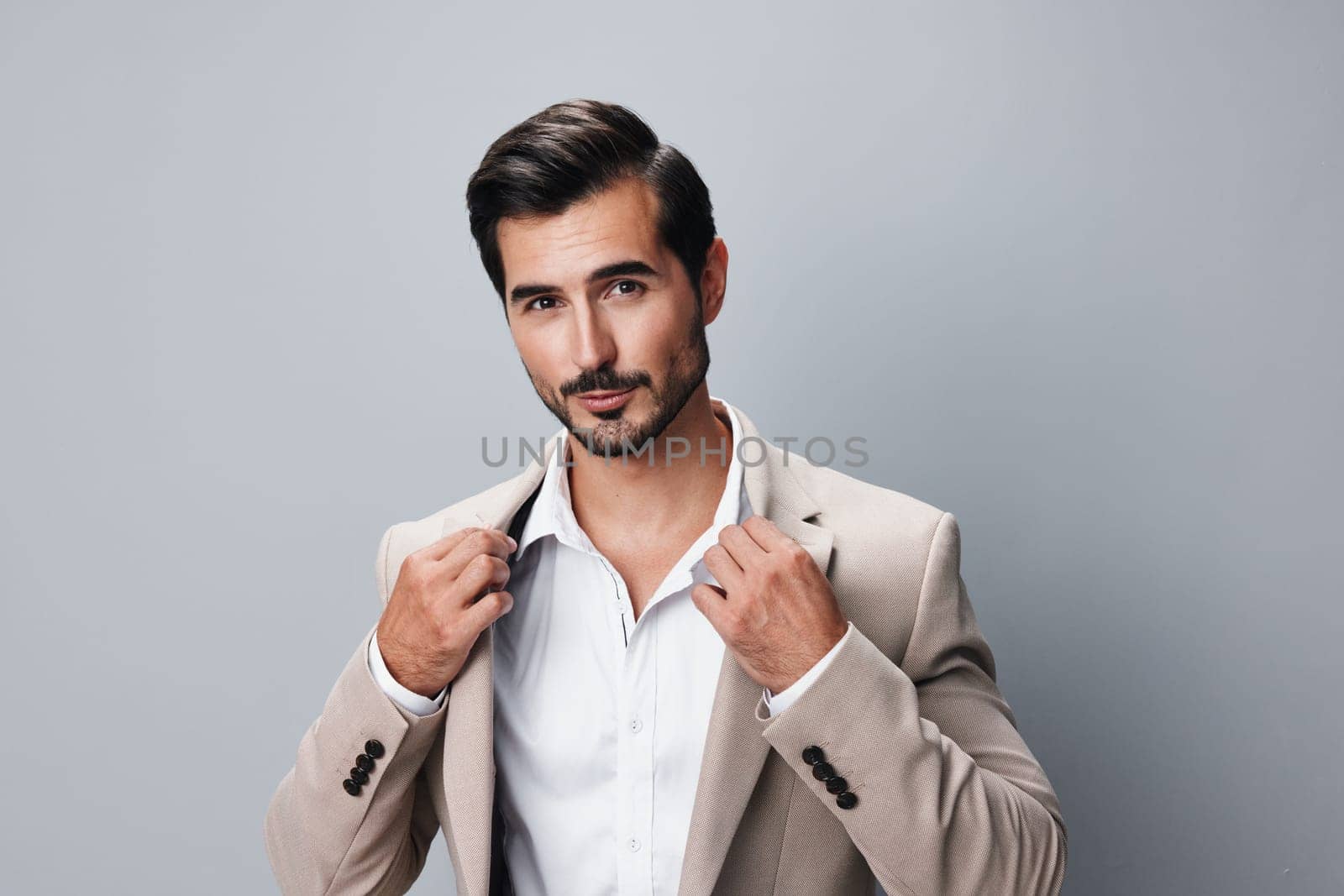 man background businessman tie smile crossed happy portrait beige confident job male folded business suit smiling success occupation office handsome copyspace