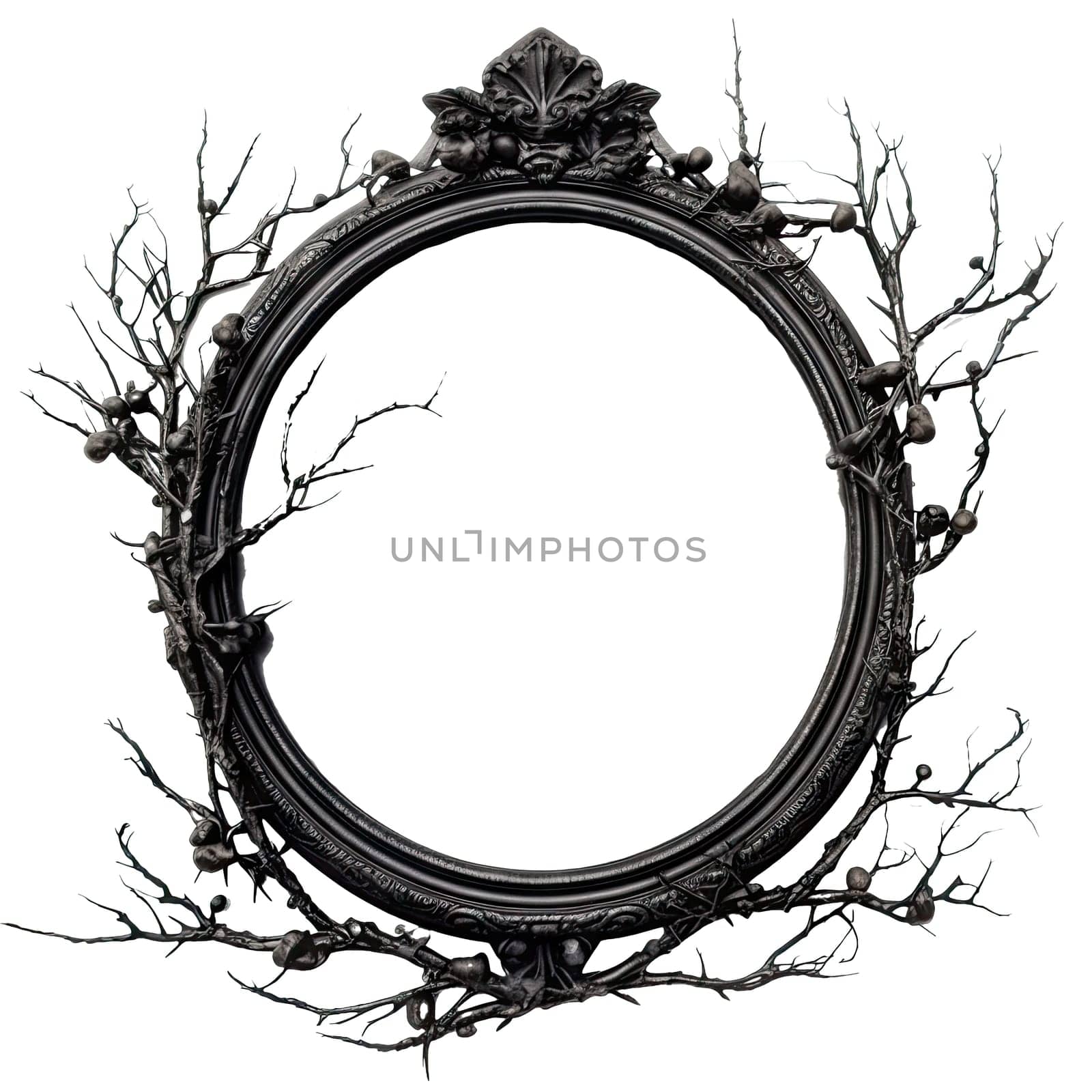 Dark Gothic Fantasy Ornate Picture Swirl Frame on transparent background. Ai generative