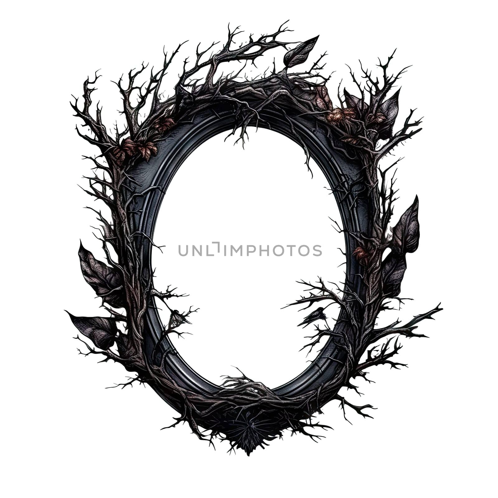 Dark Gothic Fantasy Ornate Picture Swirl Frame on transparent background. Ai generative