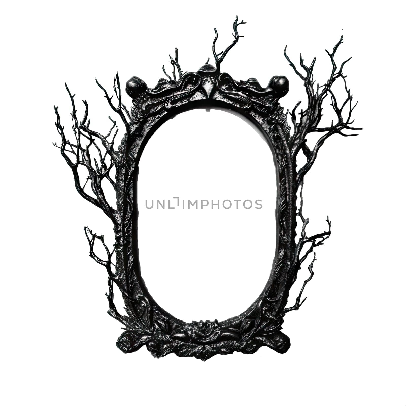 Dark Gothic Fantasy Ornate Picture Swirl Frame on transparent background. Ai generative