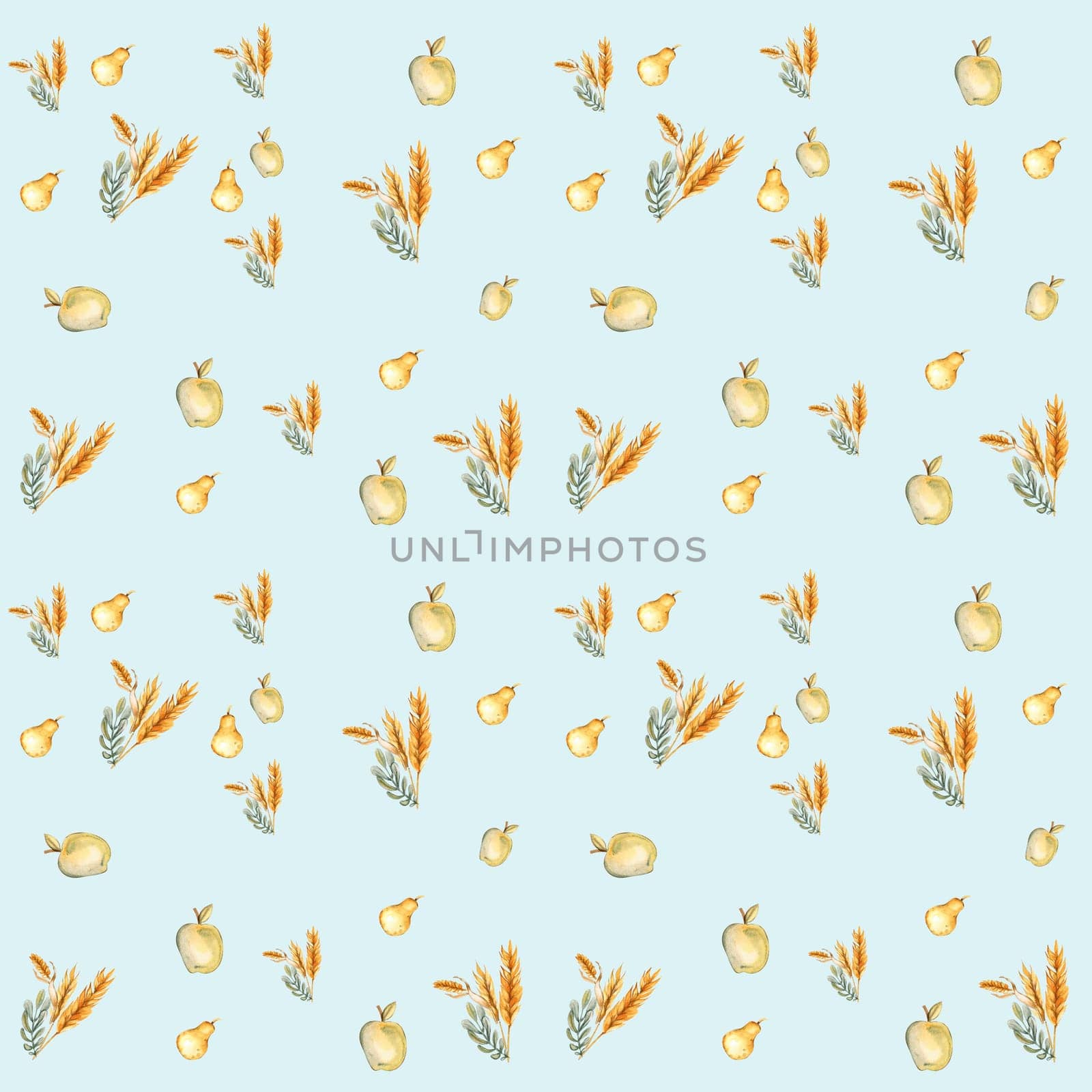 Seamless pattern for fall. Watercolor hand drawn autumn leaves and elements for thanksgiving day. Hand drawn illustration of autumn. Perfect for scrapbooking, kids design, wedding invitation, posters.