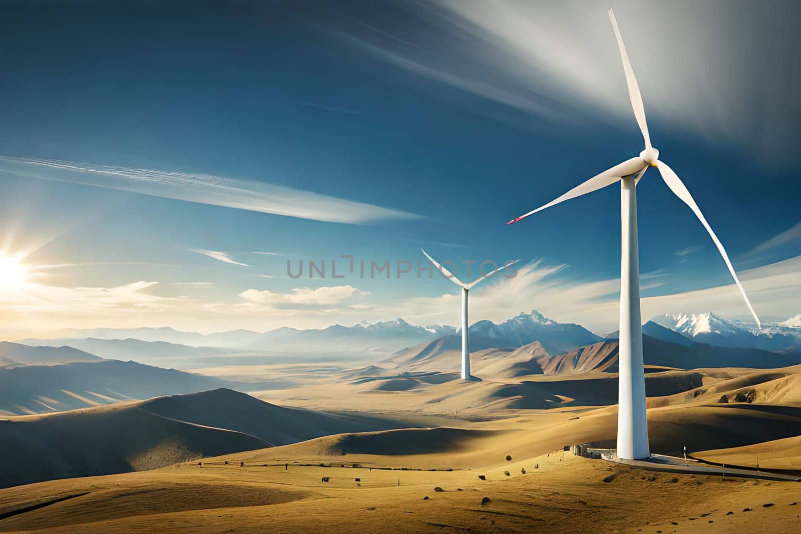 Panoramic view of wind farm with high wind turbines by milastokerpro