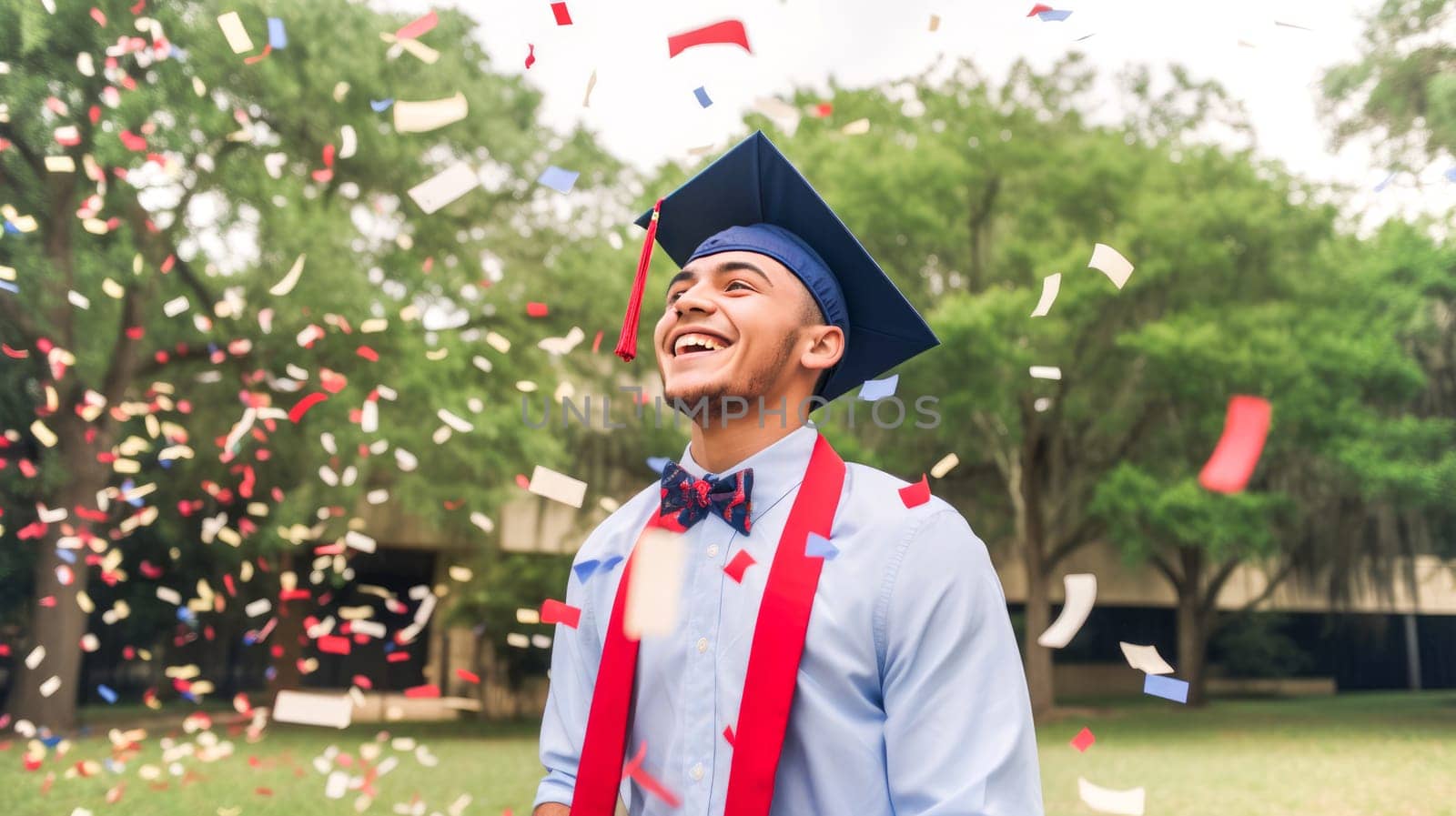 Happy caucasian male Graduating Student Celebrating. Graduation celebration. Generative ai.