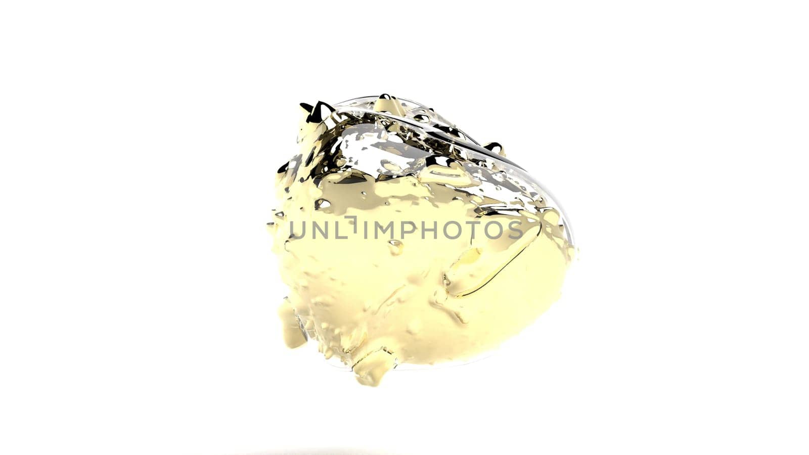 Gold glass organic object on white back intro 3d render
