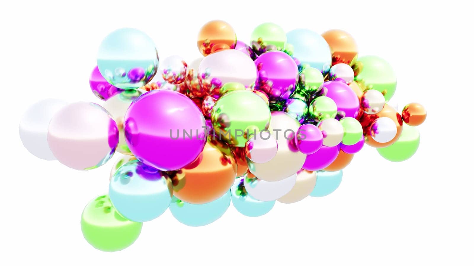 Color soft metal balls on white 3d render
