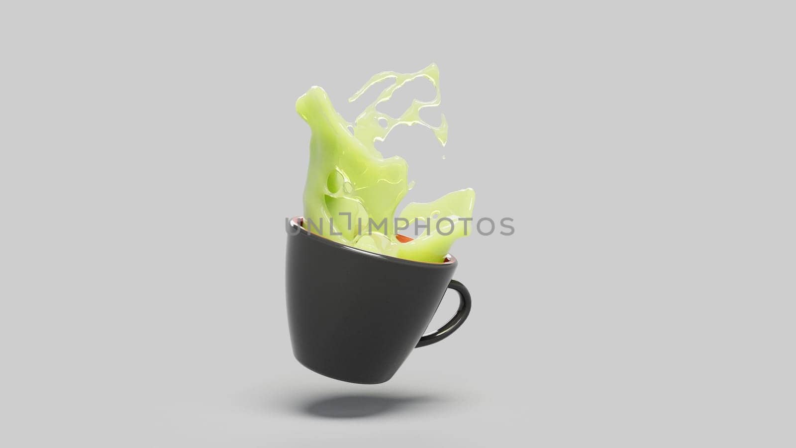 Levitation of cup with juice intro 3d render by Zozulinskyi