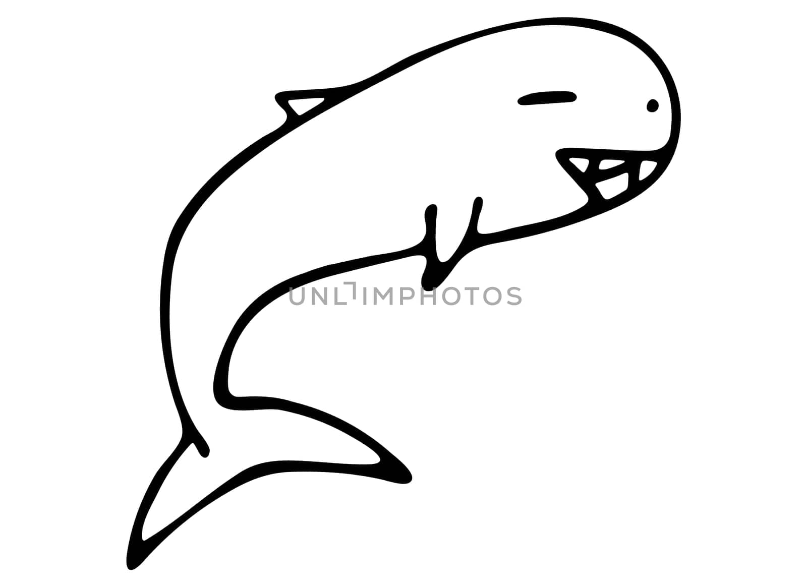 Black and White Whale Illustration Isolated on White Background. Hand Drawn Coloring book with Whale Cartoon Clipart. Coloring Page for Kids.