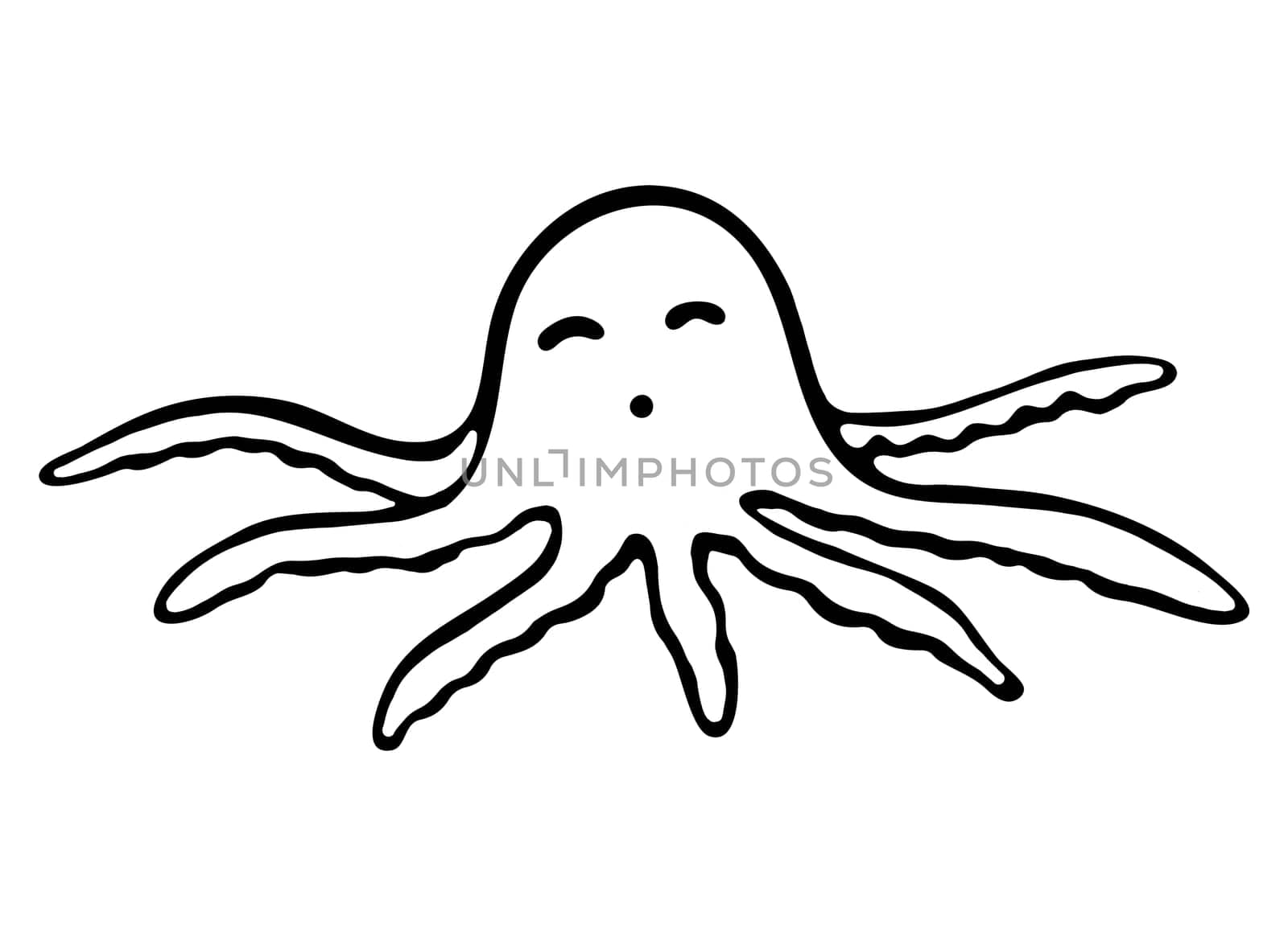 Black and White Octopus Icon Isolated on White Background. Hand Drawn Coloring book with Octopus Tentacles Clipart. Coloring Page for Kids.