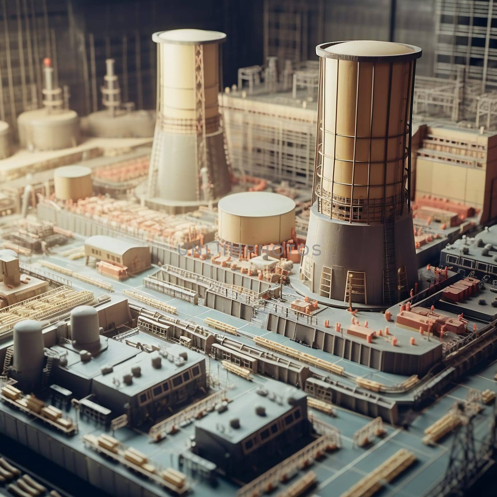 3d illustration. Model of a nuclear power plant.