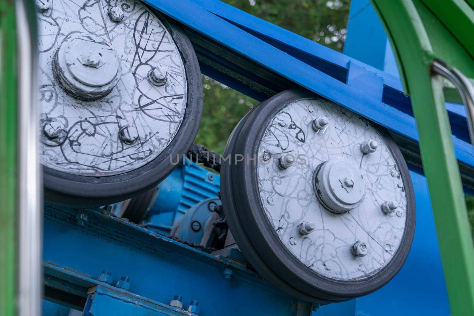 the mechanism of lifting the Ferris wheel in close-up by roman112007