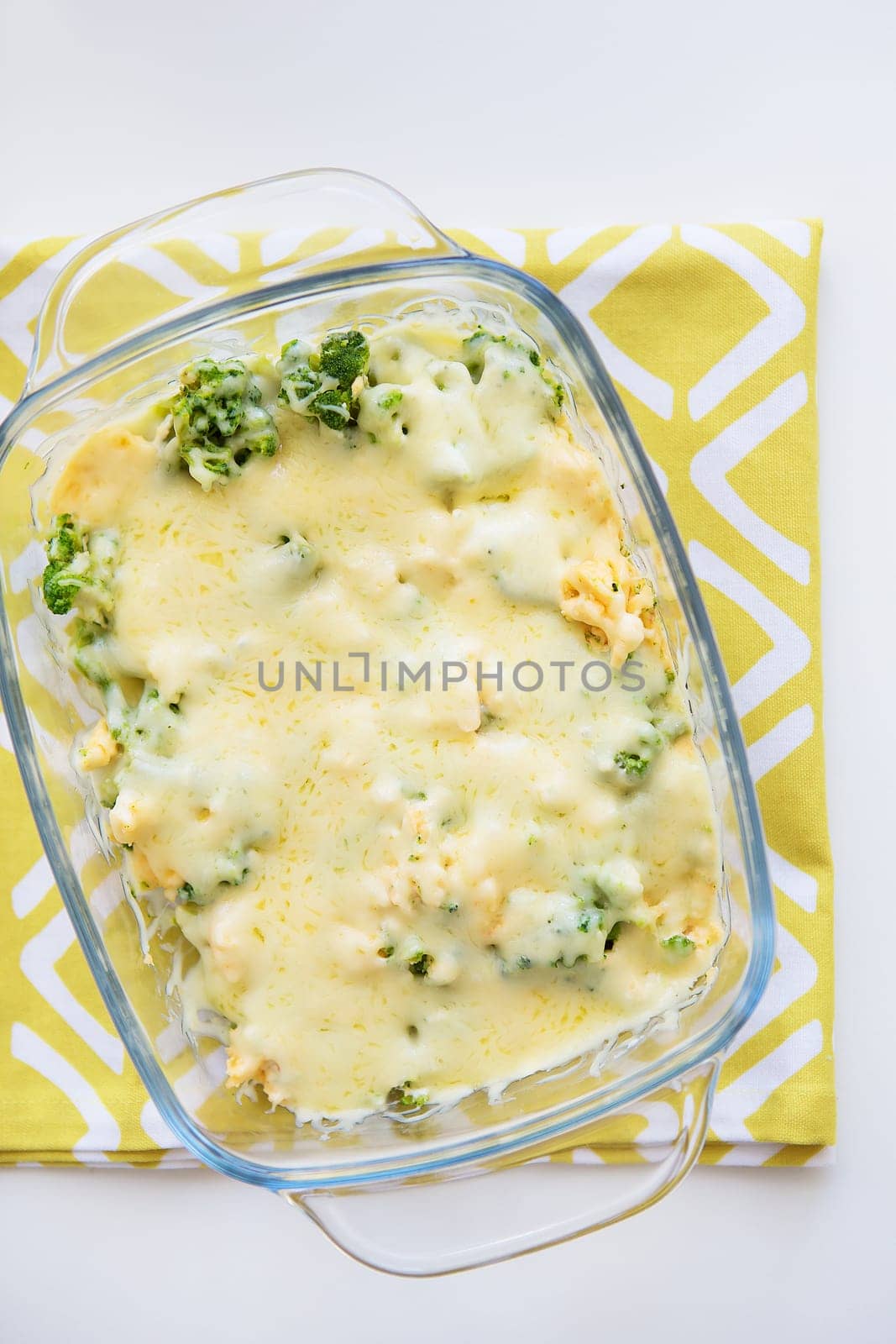 casserole with broccoli, cheese and cream, close-up