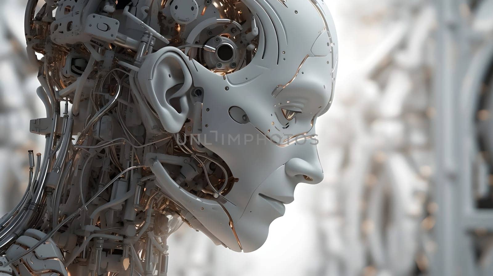 Head robot on technological background by cherezoff