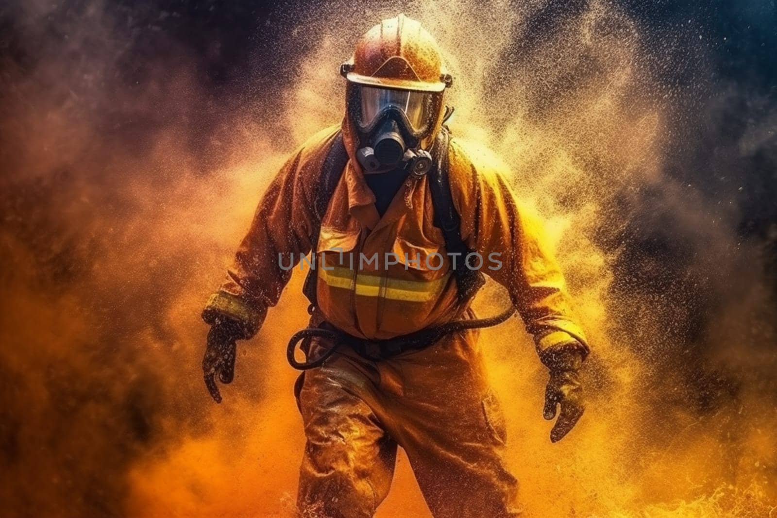 uniform rescue smoke firefighter fighter emergency safety fireman equipment fire. Generative AI. by SHOTPRIME