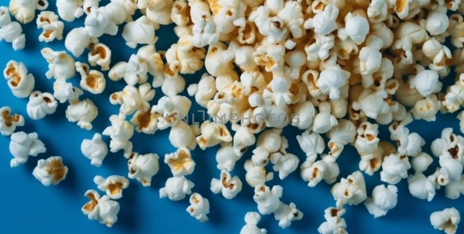 background red corn blue food entertainment popcorn cinema white snack box. Generative AI. by SHOTPRIME