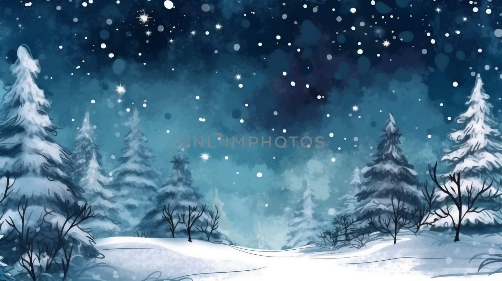 white new christmas sky tree holiday winter background illustration snow fir year. Generative AI. by SHOTPRIME