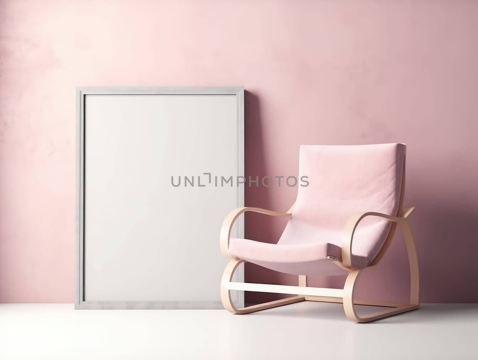 Pink modern stylish room with frame and sofa. Generative AI.