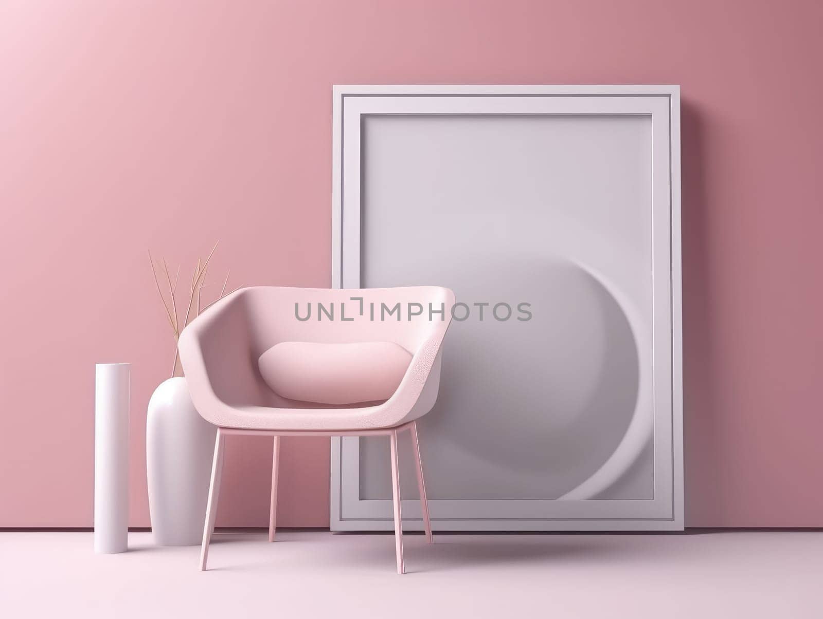 Pink modern stylish room with frame and sofa. Generative AI.