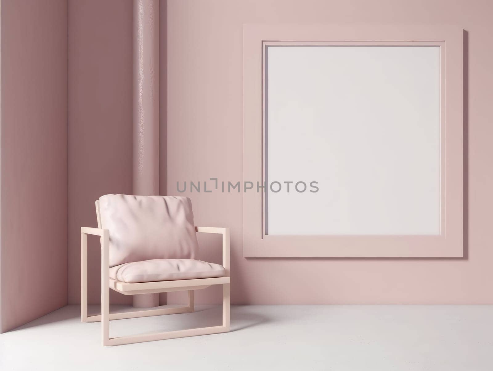 Pink modern stylish room with frame and sofa. Generative AI.