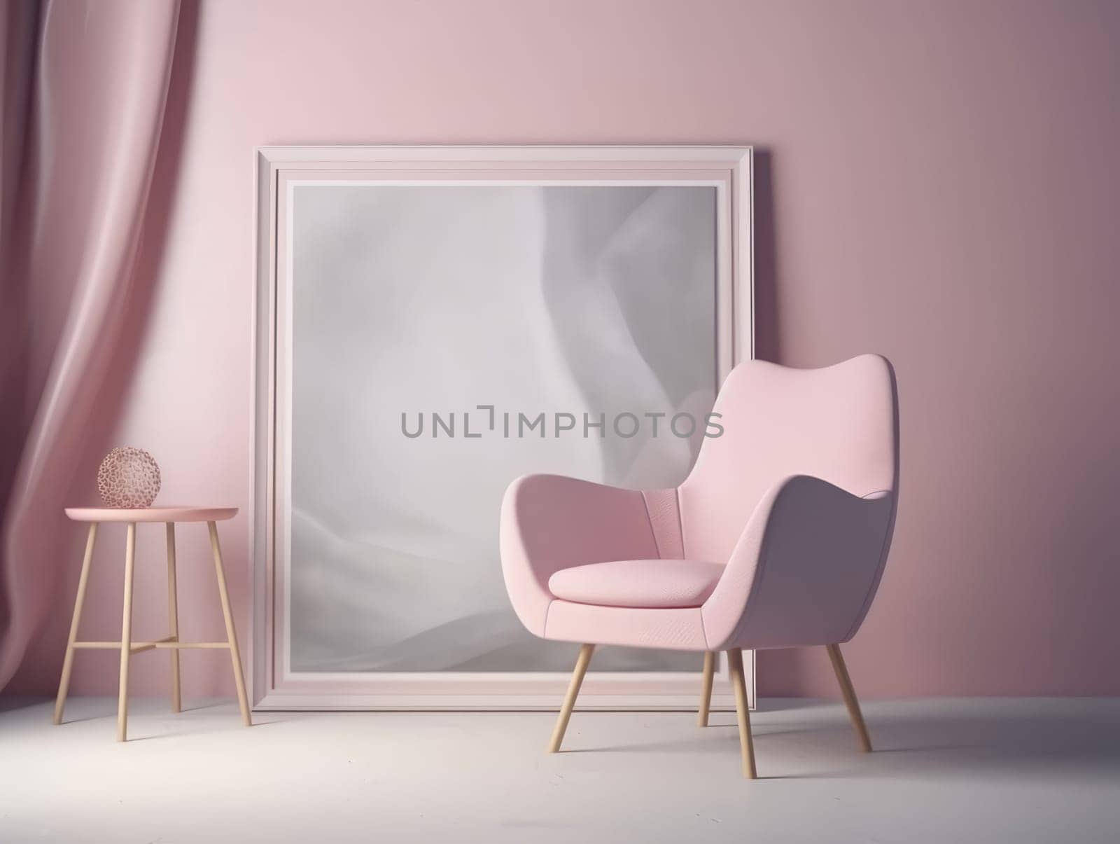 Pink modern stylish room with frame and sofa. Generative AI.